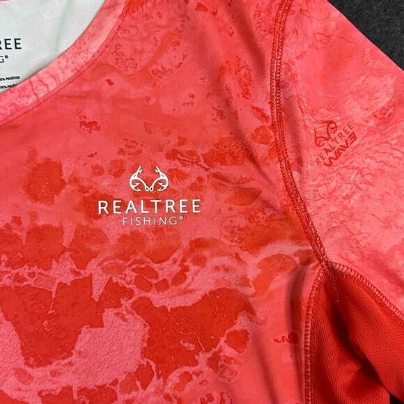 Realtree Fishing LS Tech Performance Shirt Womens L Red Camo V-Neck Amphibious - Picture 3 of 10